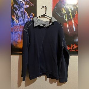 navy blue collared sweatshirt